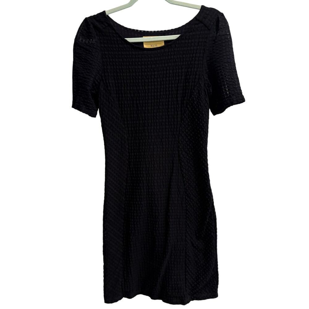 Maeve Black Textured Short-Sleeve Midi Dress